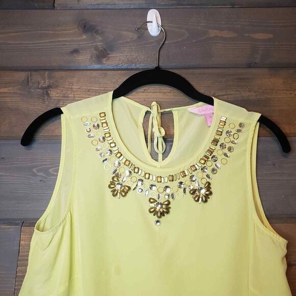 Lilly Pulitzer Havana 100% Silk Embellished Top in Kelp Green Yellow Size XS - Picture 5 of 12